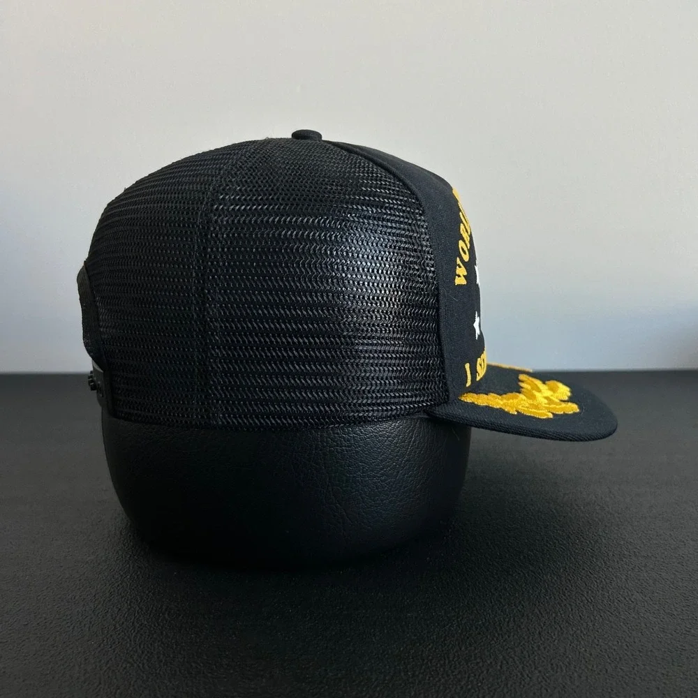 Vintage 80s WWII Veteran Trucker Hat Cap Snap Back Adjustable Black Military USA